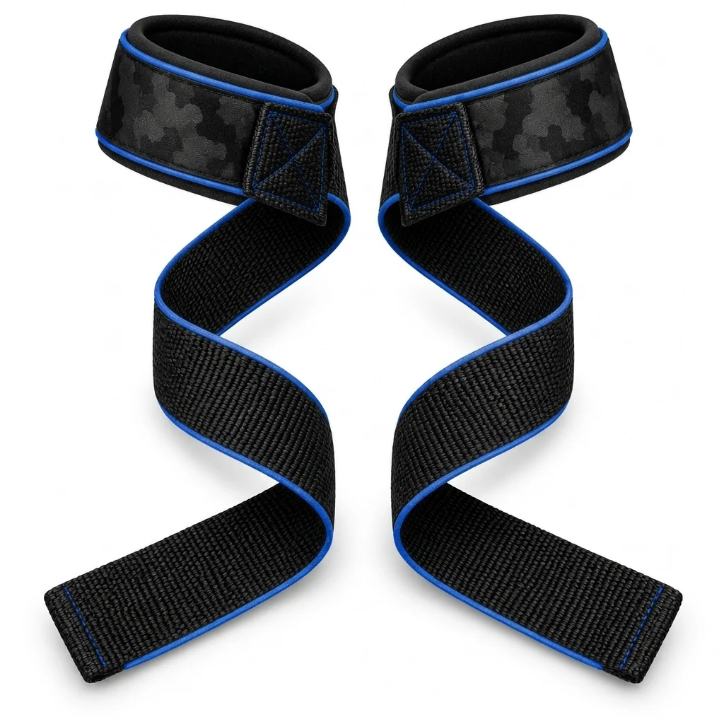 Fitness wear lifting straps with padded wrist supports and long straps. - alternate view 2